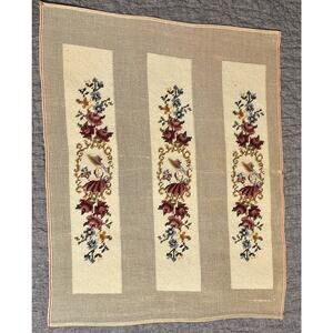 Vintage Girl with Bonnet Needlepoint Canvas Floral 17.5x15.5 Partially Finished